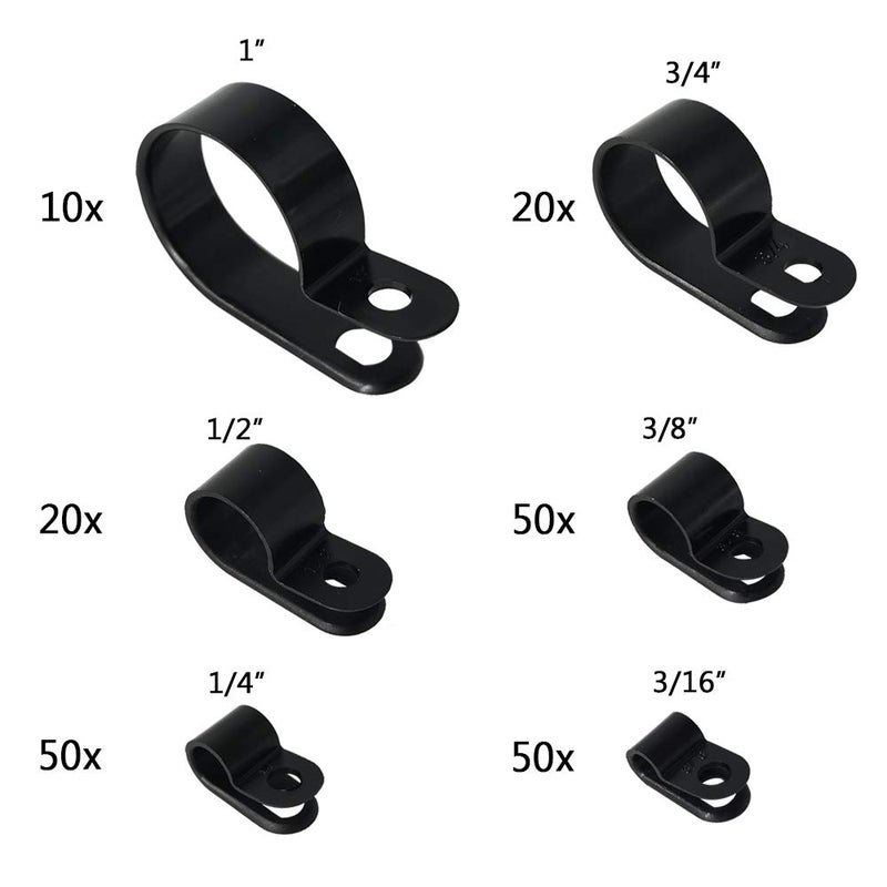 Alamic Cable Clamp 200 Pcs Black Nylon Screws Plastic R-Type Cable Clamp Clips Fasteners Assortment for Cable Conduit 6 Sizes 3/16" to 1" - Image 2